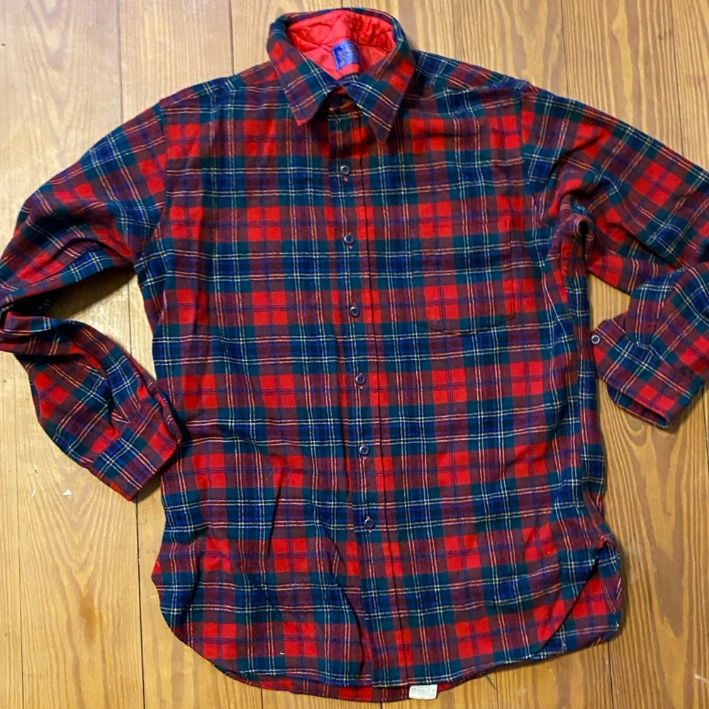 Vintage Pendleton Men’s Large Red Navy Tartan Plaid Wool Shirt Usa Made